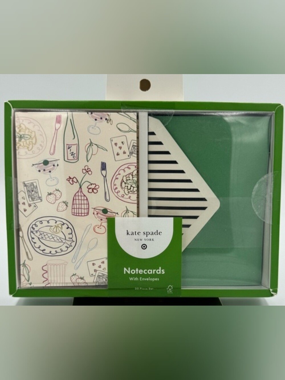 Kate Spade x Target Cream & Green Notecards w/ Envelope Set